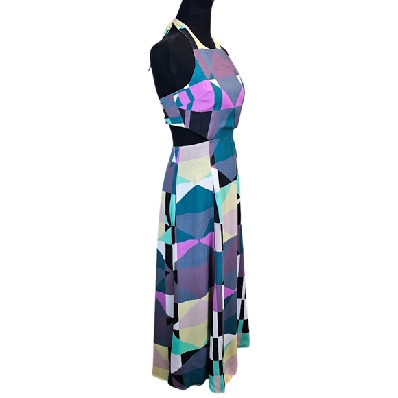 Mara Hoffman Tie Back Cut Out Midi Dress Diamonds Plum 0 Geometric Halter Chic - Picture 5 of 16